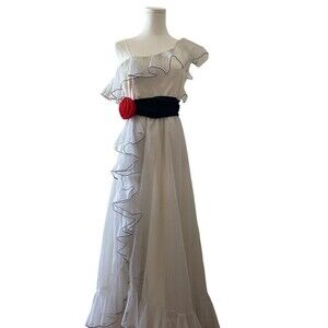 70s vintage / chiffon southern belle style evening gown ruffles + rose size XS
